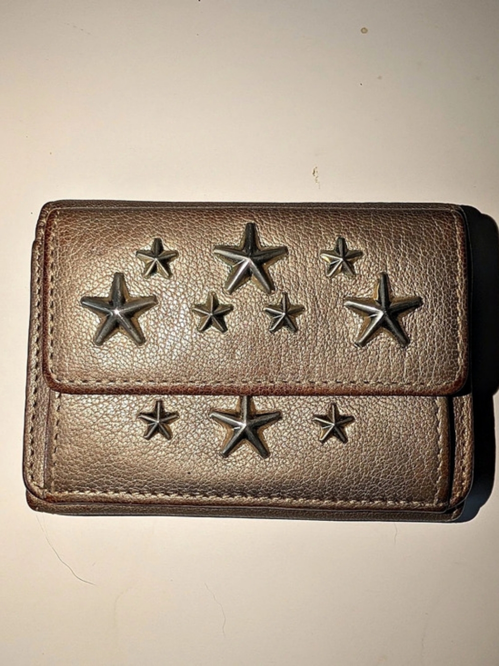 Jimmy Choo Metallic Gold Leather Star Stud Compact Wallet